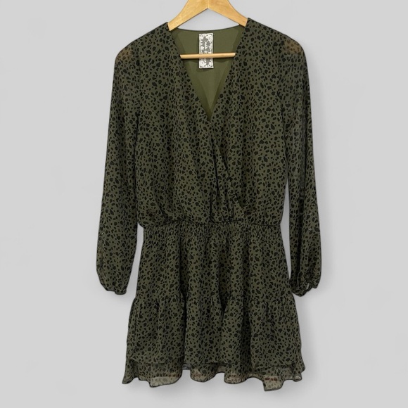 Sadie & Sage Dresses & Skirts - Anthropologie Sadie & Sage Olive Leopard Print Mini Dress Womens Size Small
